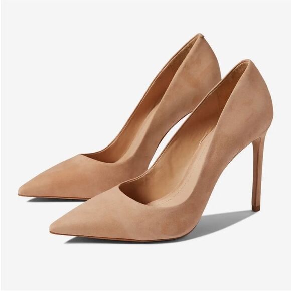 Schutz Lou Pointed-Toe Nubuck Pumps 7B Honey Beige - Picture 1 of 7